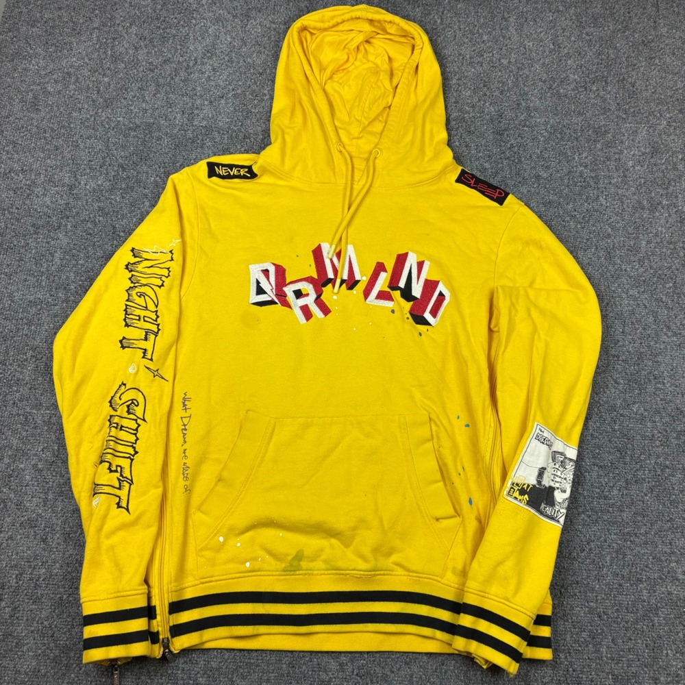 Dreamland LRG Night Shift Yellow Graphic Hoodie Mens Large Streetwear Side Zip